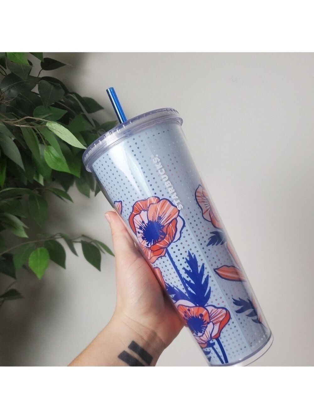 Starbucks Venti Blue Coral Floral Summer 24oz Tumbler